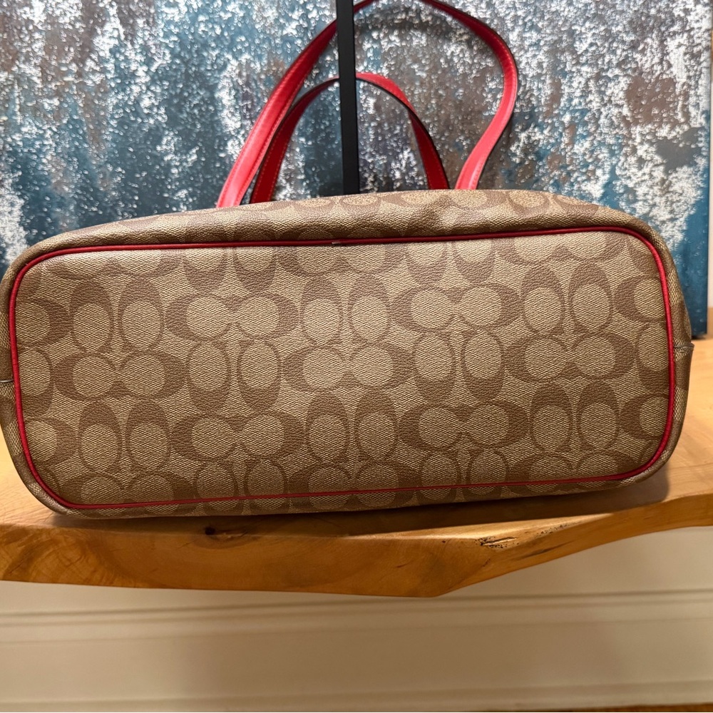 Coach Gallery Tote - Brown Signature Canvas with Red Trim - Picture 11 of 14